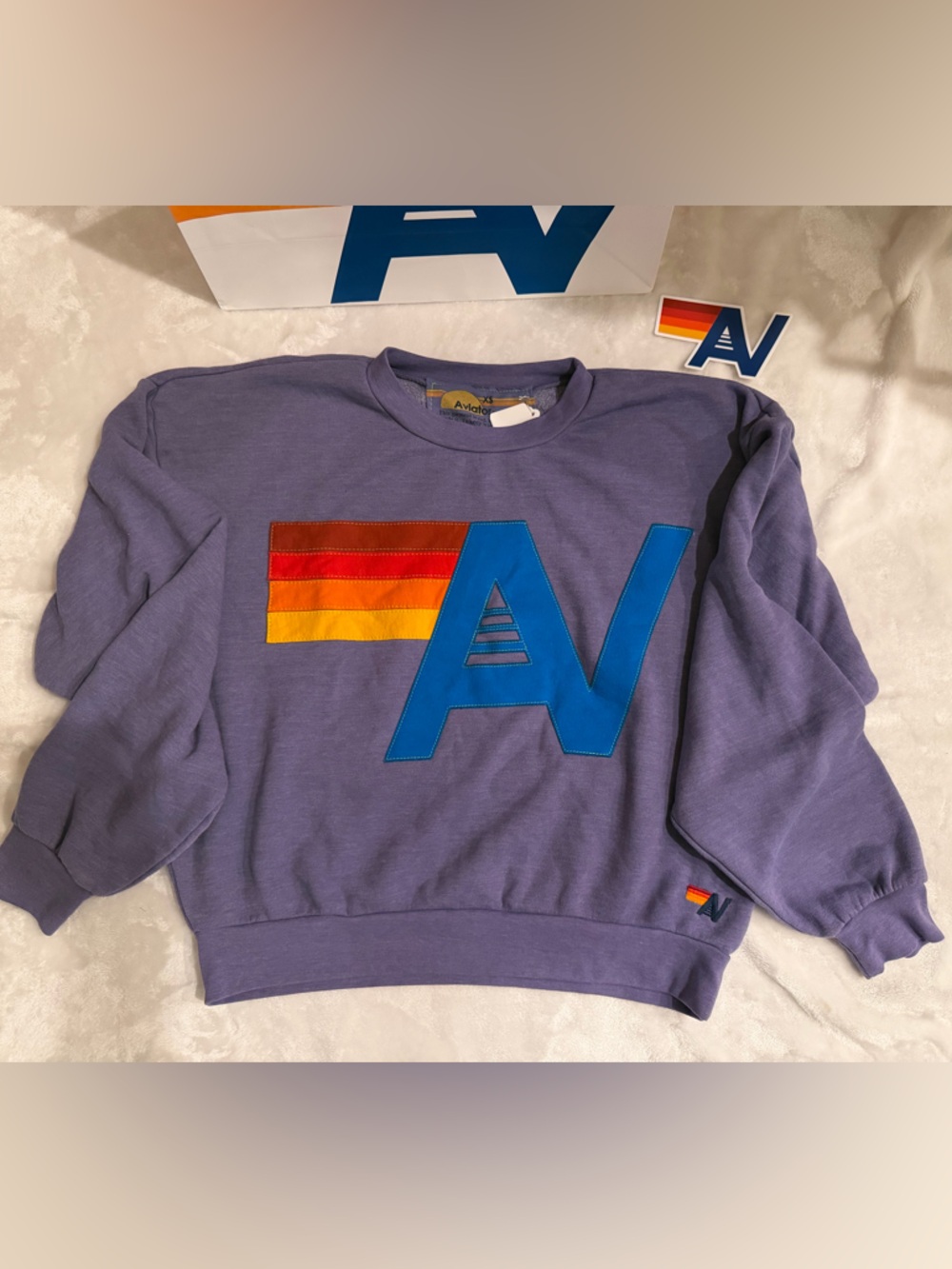 - - NWT Aviator Nation Relaxed logo Stitch Crewneck Extra Small Lavender